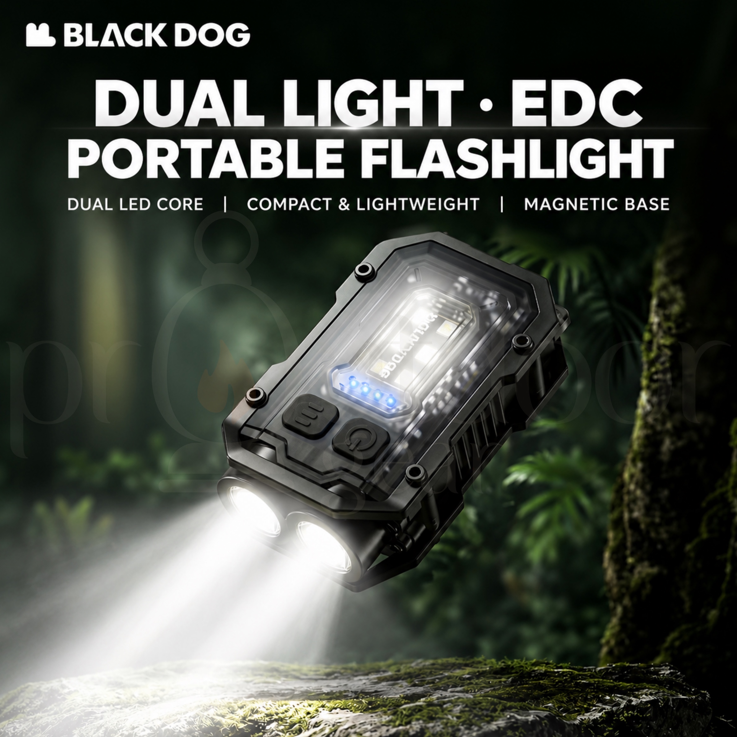 BLACKDOG CBD2650ZM012 EDC Portable Rechargeable Flashlight 283LM Dual LED Mini Torch 8 Light Modes Magnetic Base Type-C Camping Hiking Emergency Light