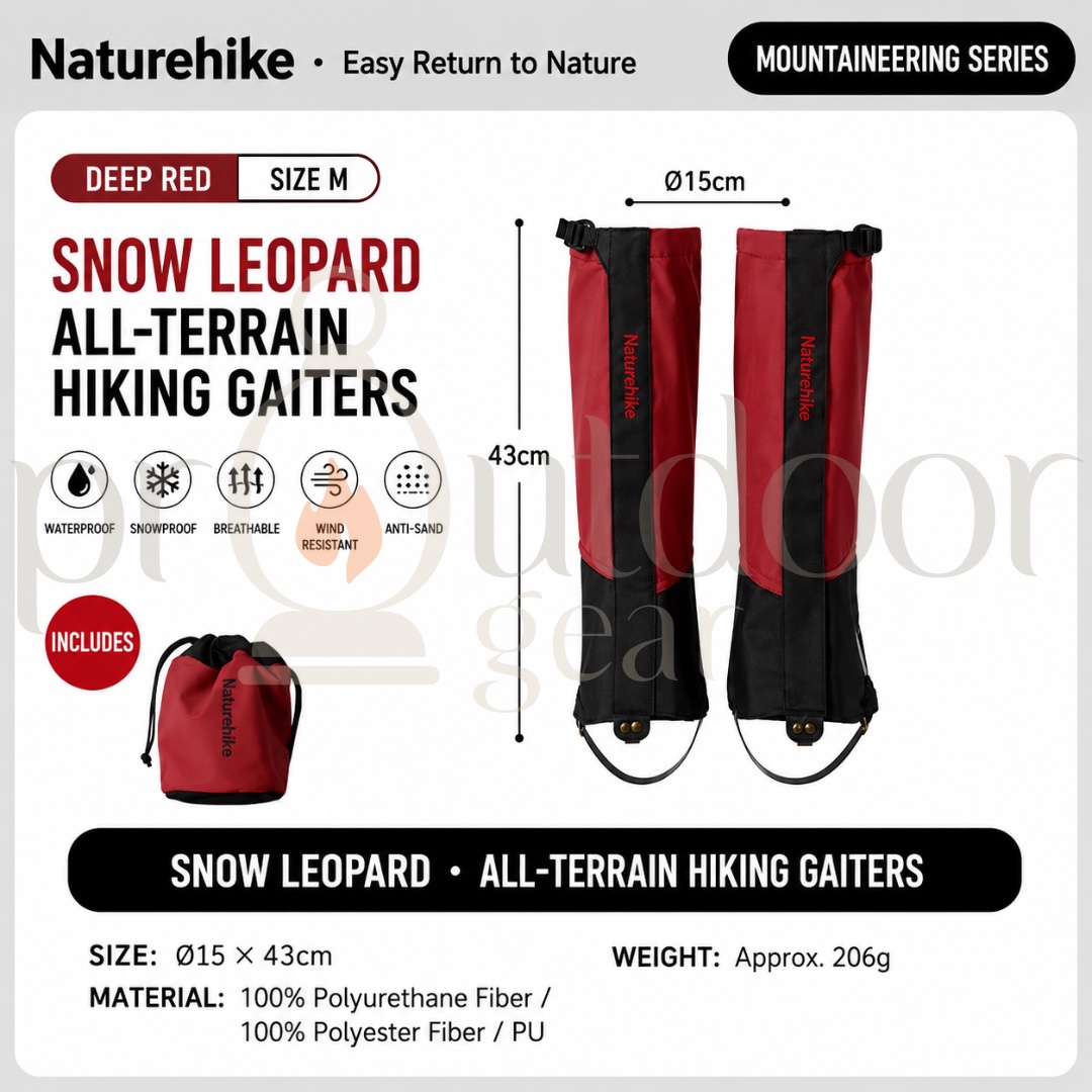 NATUREHIKE CNK2450DS011 Snow Leopard All-Terrain Hiking Gaiters Outdoor Waterproof Snowproof Breathable Leg Covers