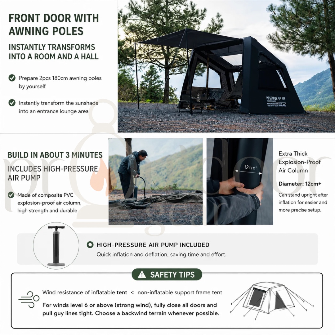 [PRE-ORDER] GOOUT SPRINGHILL Penglai 4P Inflatable Tent, One Bedroom and One Living Room Outdoor Camping Rainproof