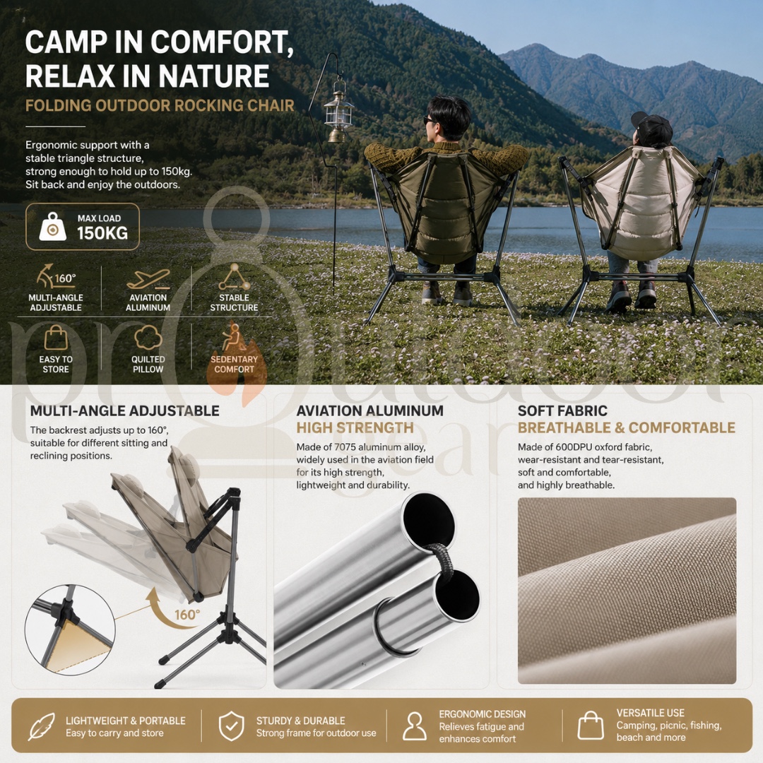 NATUREHIKE NH21JJ004 Outdoor Folding Rocking Chair Ultralight Portable Multi-angle Adjustable Camping Sling Chair