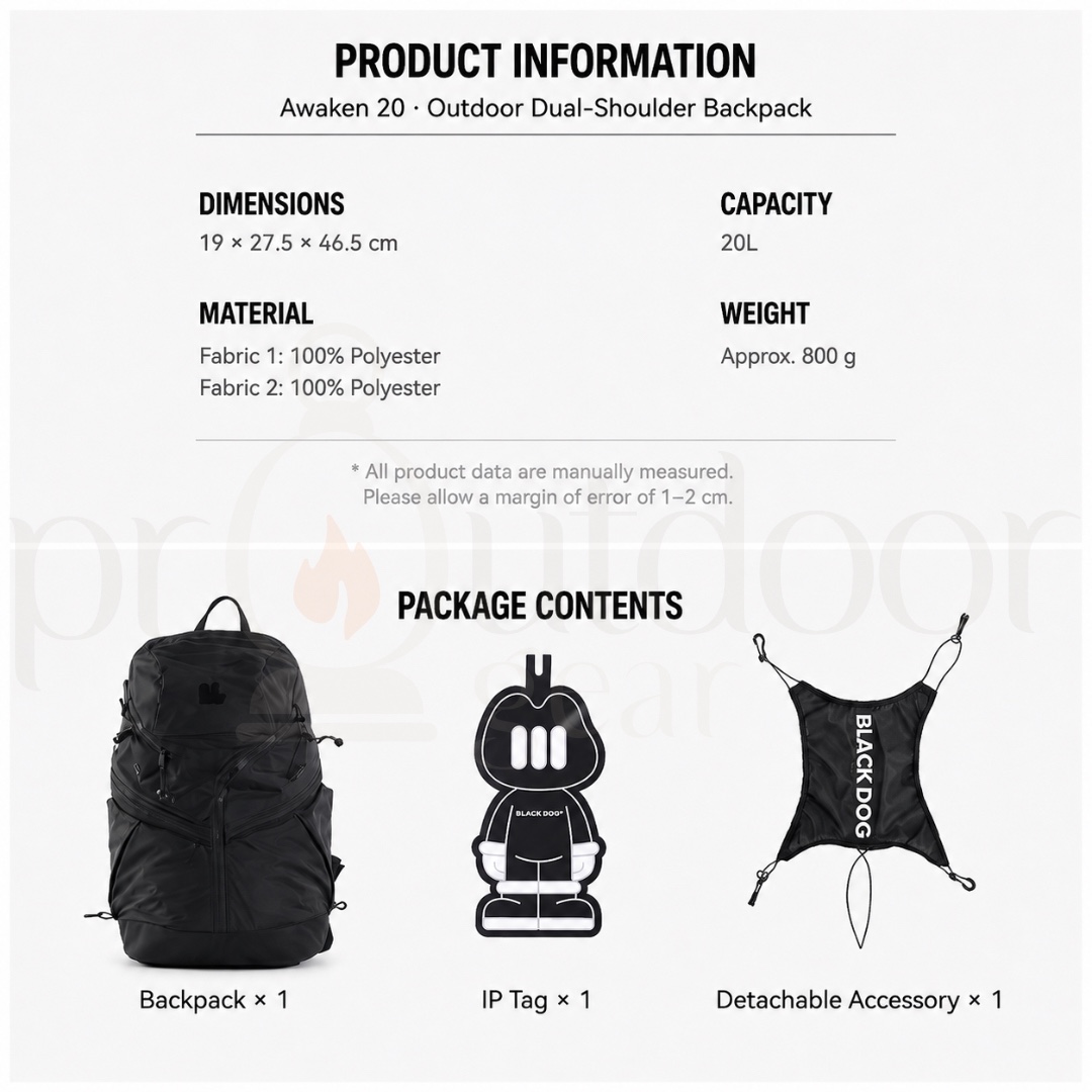 BLACKDOG CBD2650XB010 Awaken 20L Backpack CORDURA Water-Repellent Hiking Lightweight Travel Outdoor Camping Trekking
