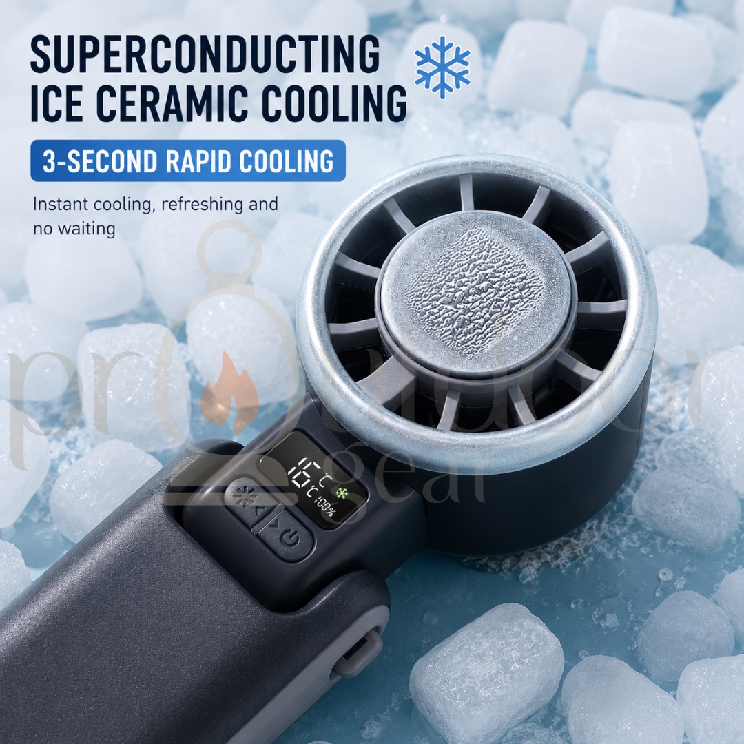 H03B Portable Ice Cooling Handheld Fan Rechargeable USB-C 5 Speed LED Display Neck Hanging Desktop Camping Travel Fan