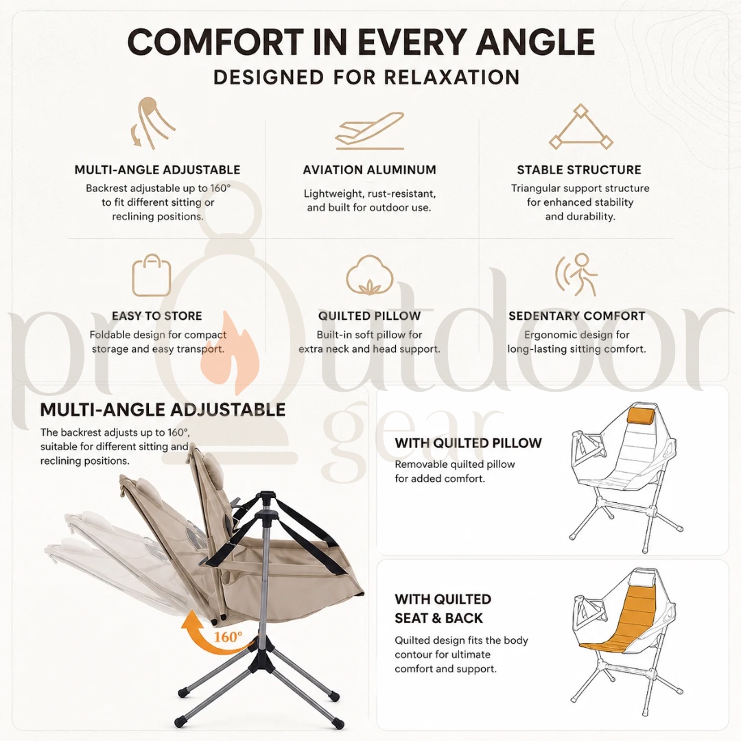 NATUREHIKE NH21JJ004 Outdoor Folding Rocking Chair Ultralight Portable Multi-angle Adjustable Camping Sling Chair