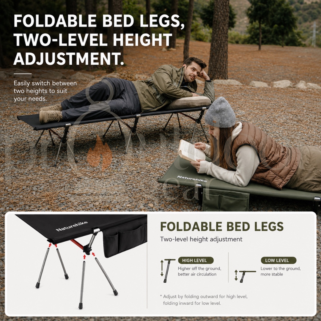 NATUREHIKE NH19JJ006 Outdoor Camping Bed 2.3kg Portable Tent Cot Foldable Sturdy Single Bed Camping Bed Hiking Travel