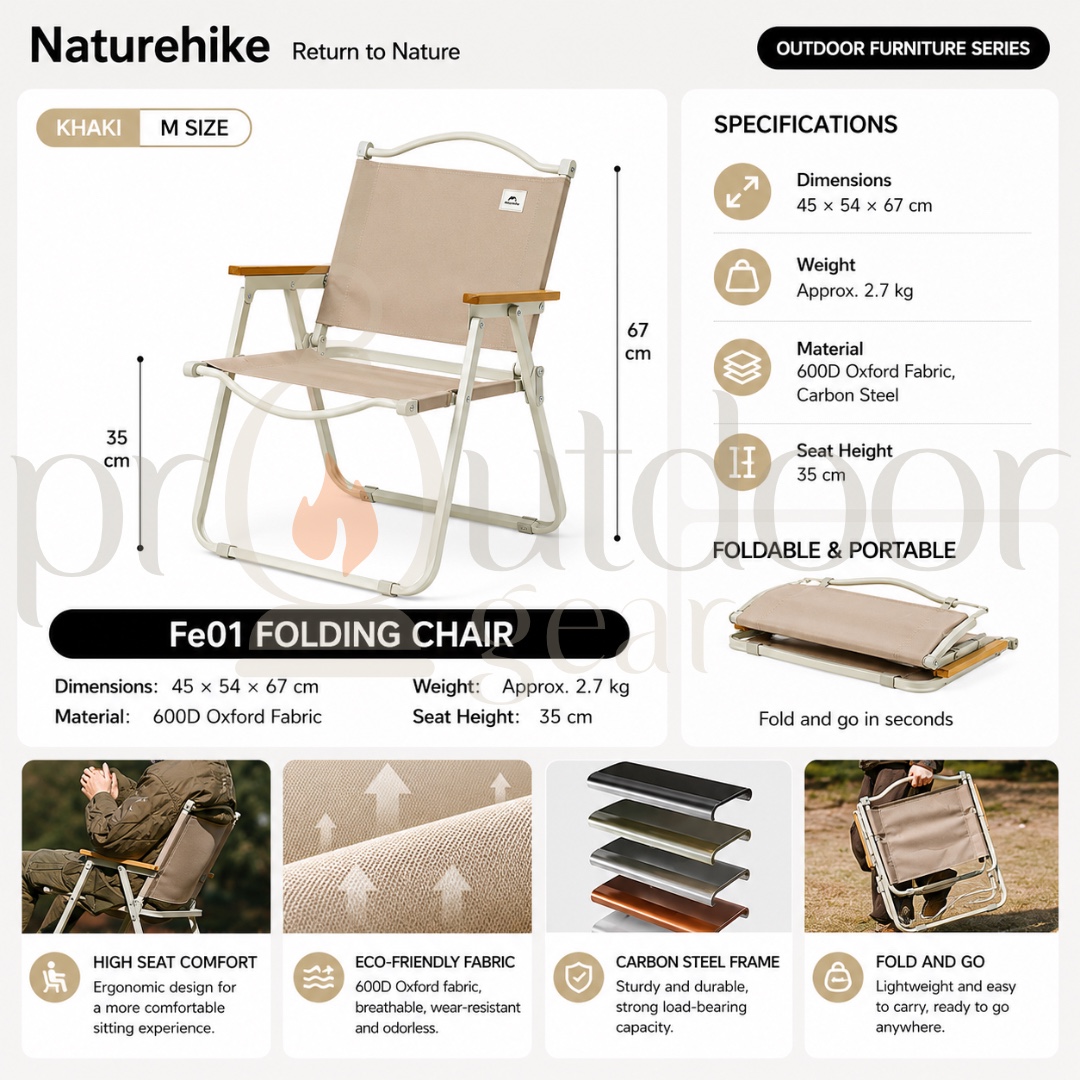 NATUREHIKE CNK2300JU012 Nightfall T01 Folding Kermit Chair Portable Camping Leisure Chair Picnic Fishing Chair