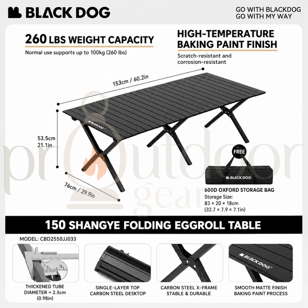 BLACKDOG SHANGYE Ueno Portable Foldable Camping Table Aluminum Alloy EggRoll Outdoor Picnic Table