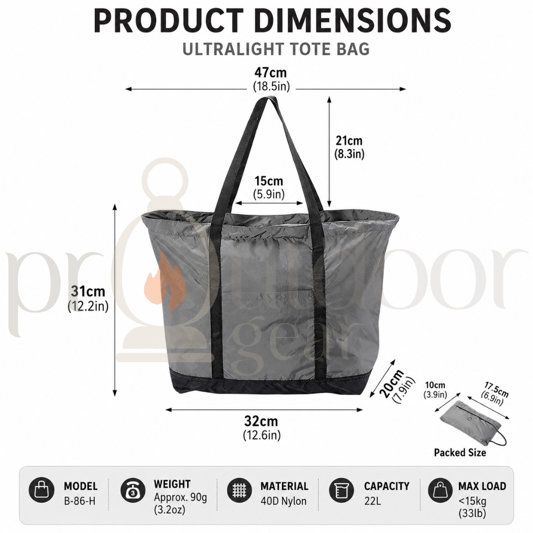 CAMPINGMOON B-86 Ultralight Foldable Tote Bag 22L 40D Nylon Waterproof Shopping Travel Camping Storage Bag