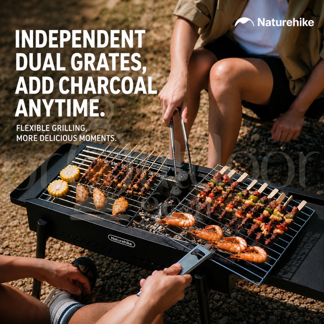 NATUREHIKE CNK2550CF013 Moyan Portable Charcoal BBQ Grill Stand Adjustable Height Stove Outdoor Camping Side Rack Shelf