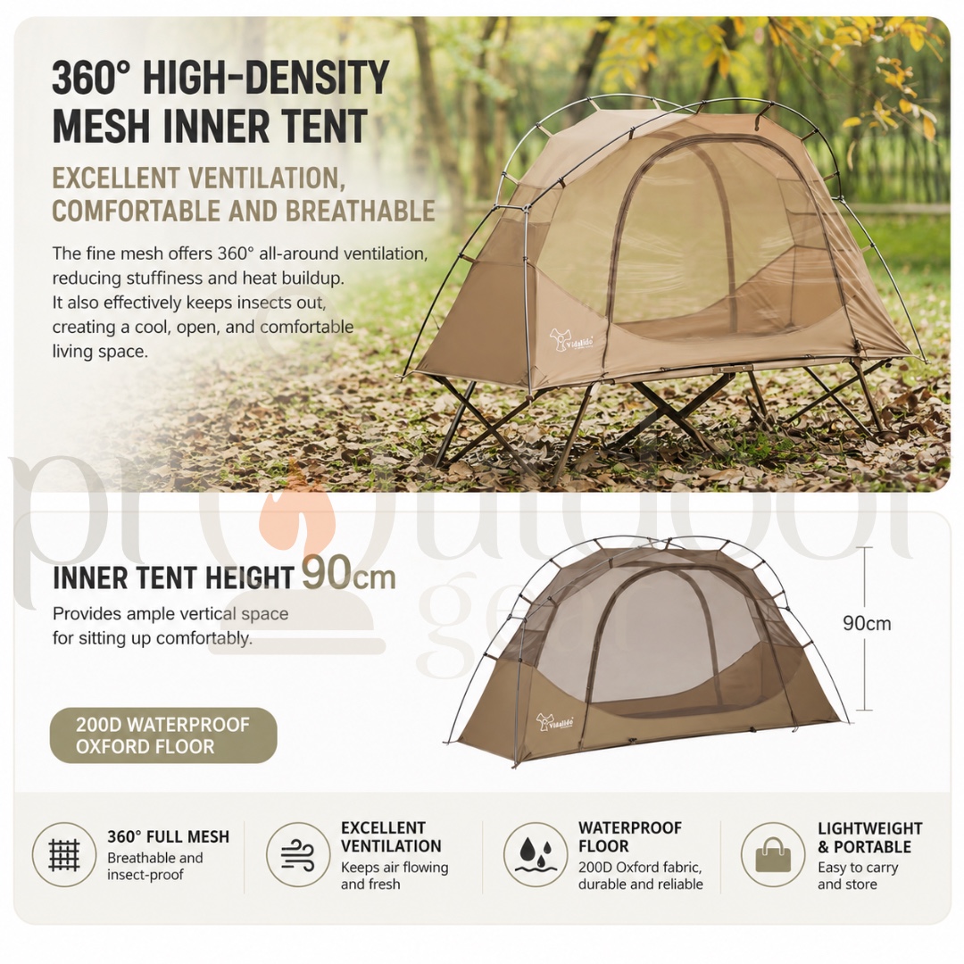 VIDALIDO Floating Island Standard Plus Size Cot Tent 1 Person Mosquito Net Ultra lightweight Mesh Tent