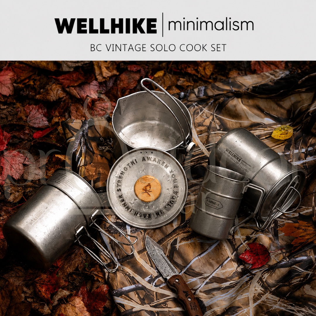 WELLHIKE Retro Stainless Steel 1L Single Pot Outdoor Camping Hiking Cookware with Lid
