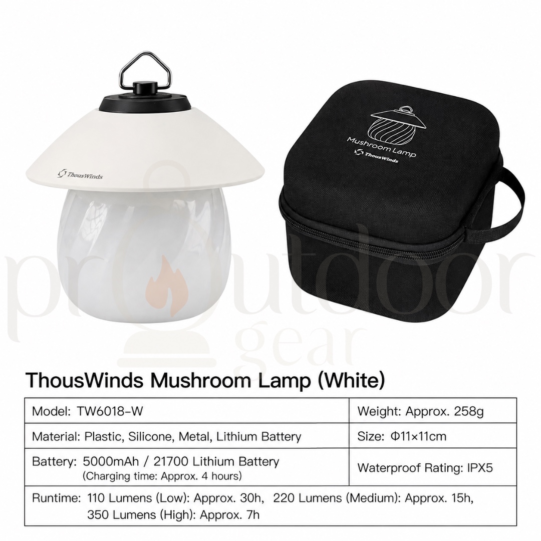 THOUSWINDS TW6018 Mushroom Lamp 5000mAh Rechargeable Camping Lantern 350 Lumens IPX5 Portable Outdoor Light