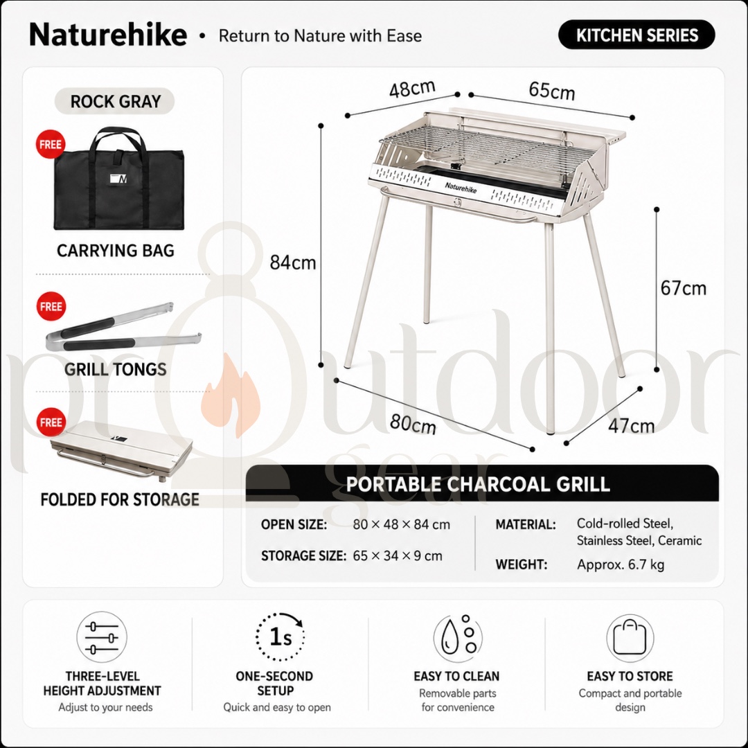 NATUREHIKE CNK2300015 Vertical BBQ Rack Camping Outdoor Household Folding Portable Charcoal Skewers Barbecue Stove