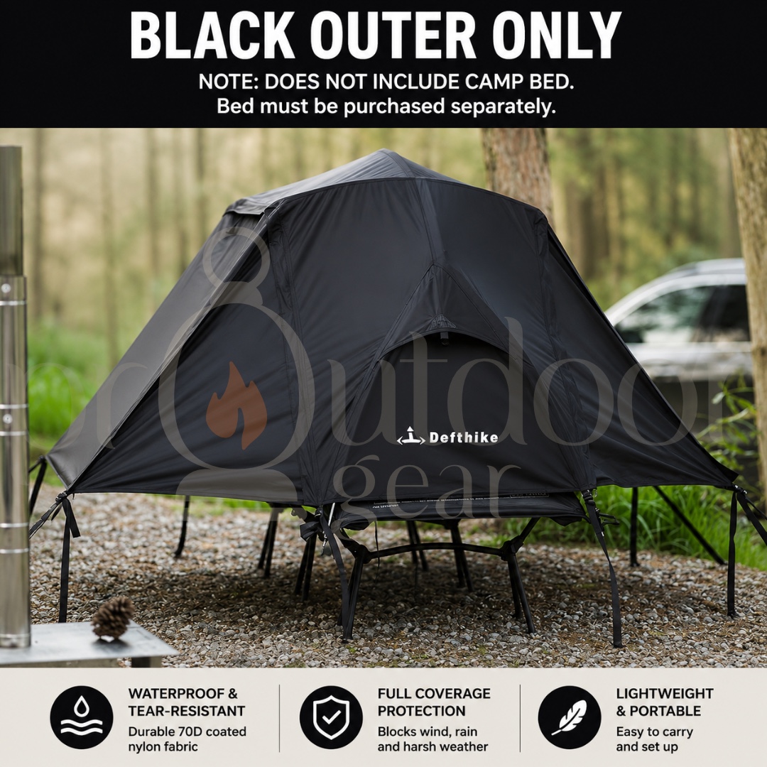 DEFTHIKE Camping Cot Tent Set 70D Silver Coated Nylon Flysheet + Inner Tent + Cot Outdoor Single Person Camping Shelter