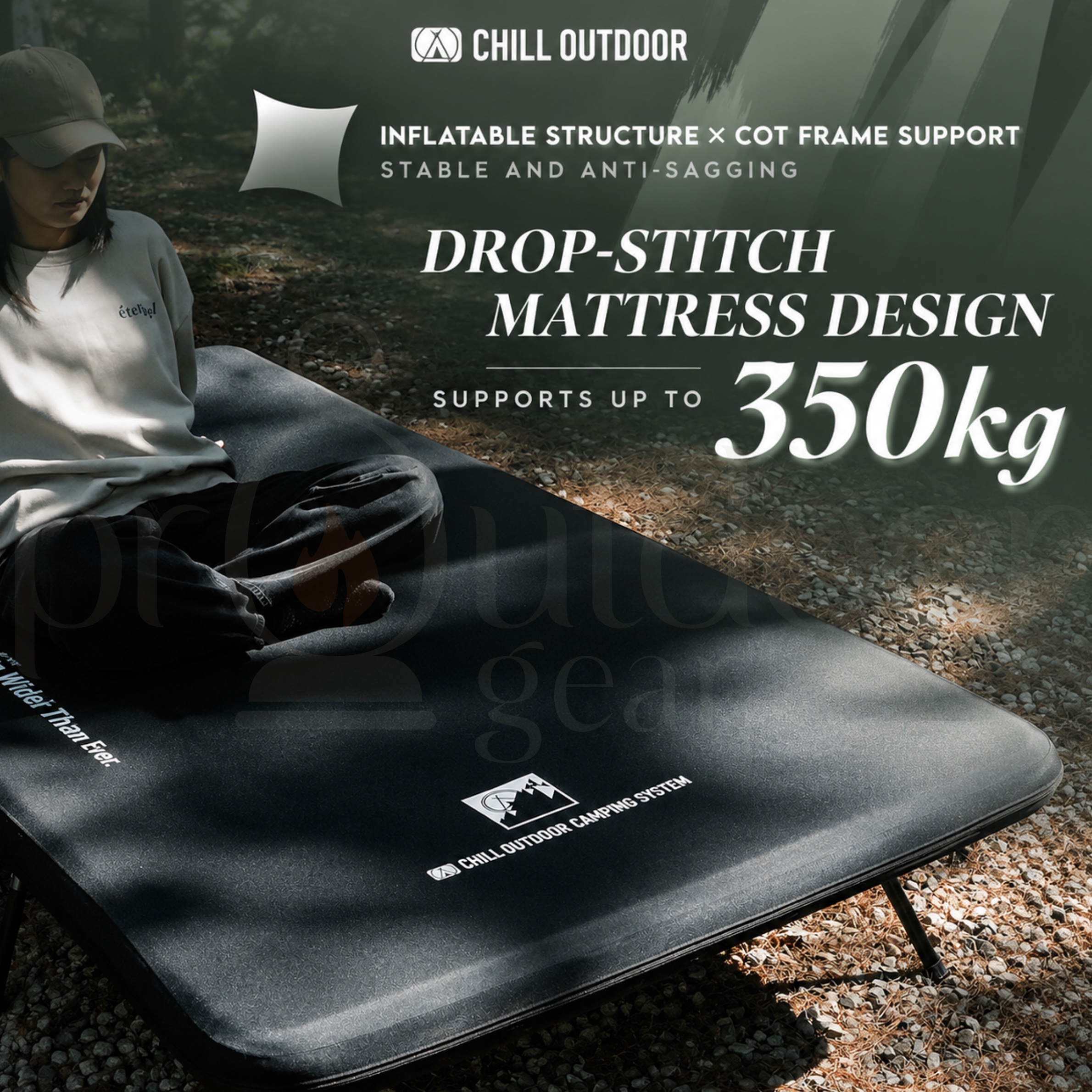 CHILL OUTDOOR Giant Inflatable Tactical Camping Cot Bed Outdoor with Aluminium Frame Portable Sleeping Mattress