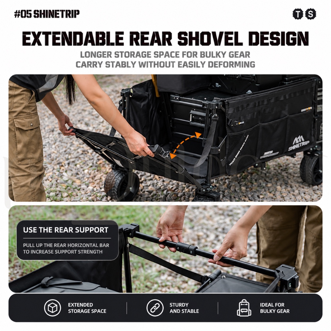 SHINETRIP A605 495L Outdoor Folding Wagon 450KG Heavy Duty Camping Trolley Foldable Cart Extendable Storage