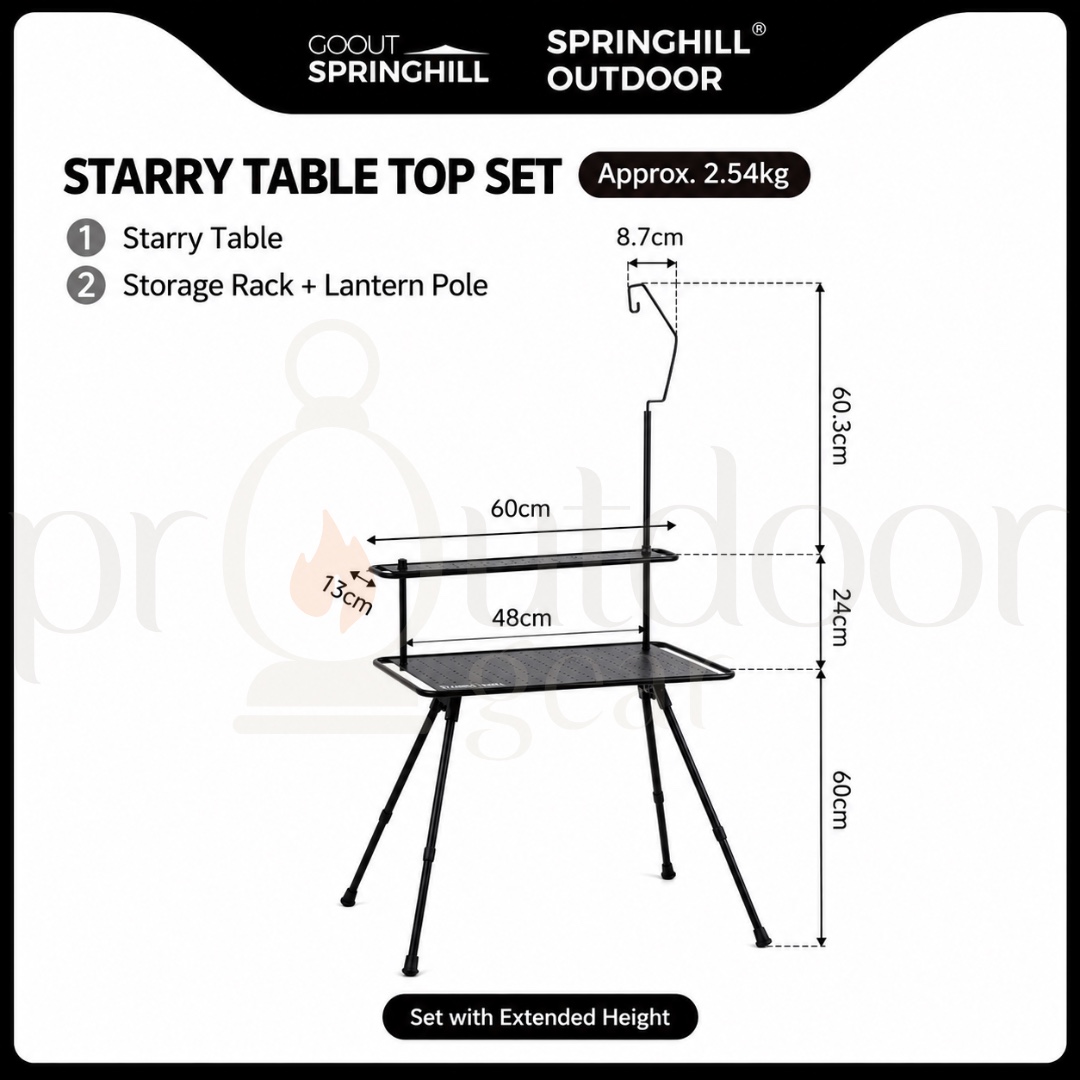 GOOUT SPRINGHILL Starry Table Adjustable Height Aluminum Folding Camping Table with Storage Rack & Lantern Pole