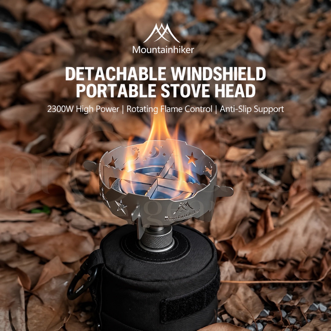 MOUNTAINHIKER SZK1448 Portable Camping Gas Stove 2300W Detachable Windshield Lightweight Backpacking Stove