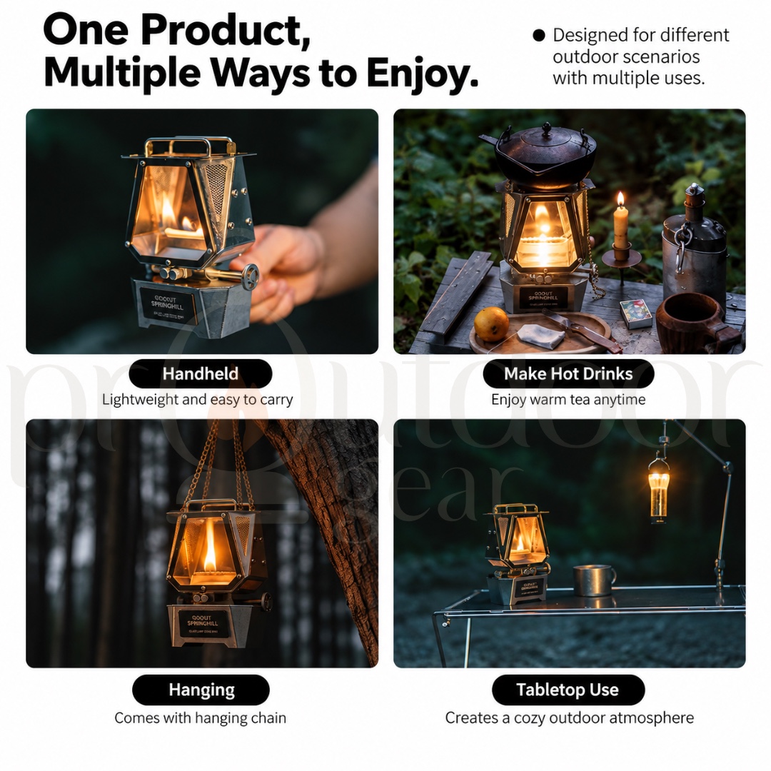 GOOUT SPRINGHILL Mini Viewing Flame Oil Lamp Stove Stainless Steel Camping Lantern Outdoor Kerosene Lamp