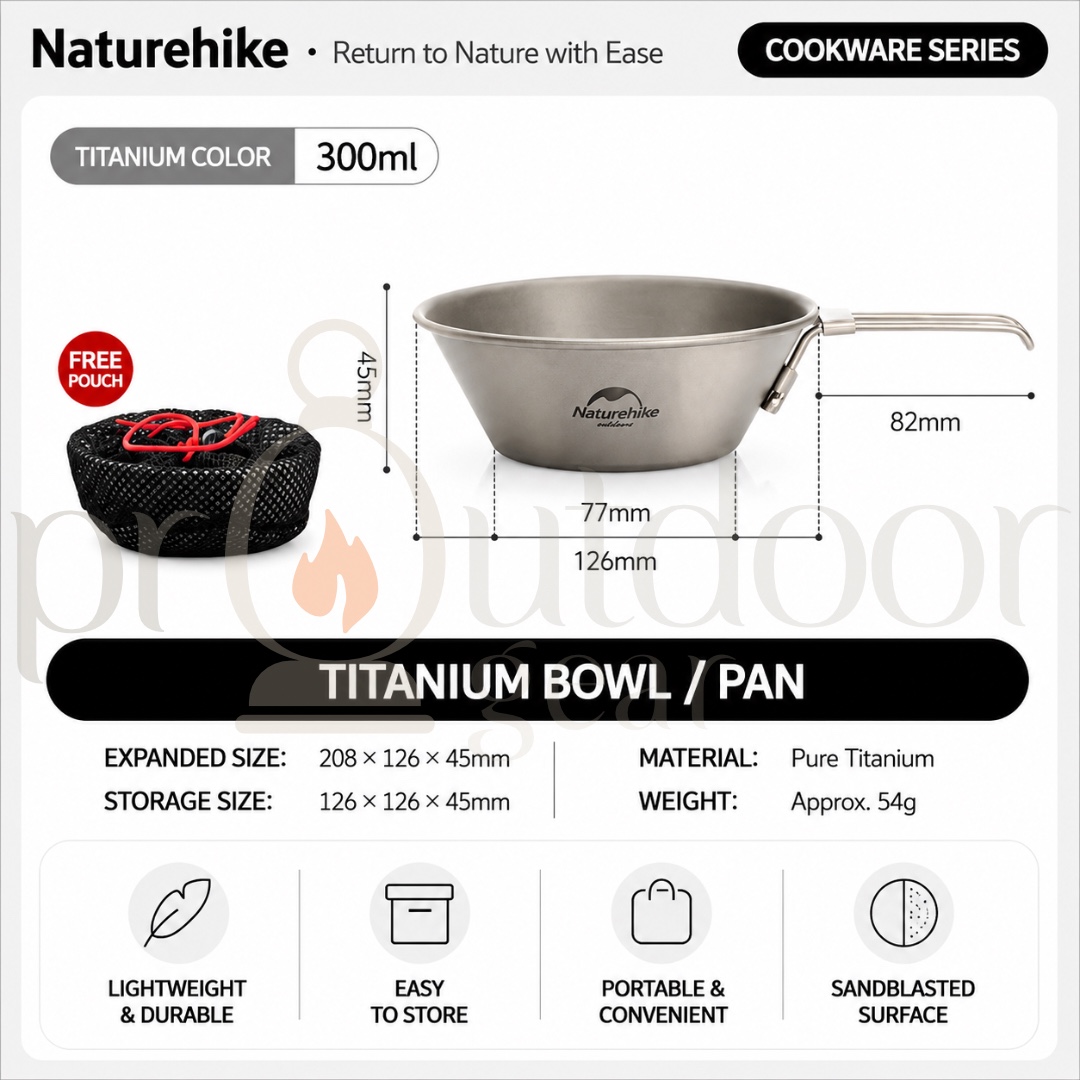 NATUREHIKE 20CJ Titanium Camping Cup & Bowl Ultralight Outdoor Mug Bowl with Lid Foldable Handle Backpacking Cookware