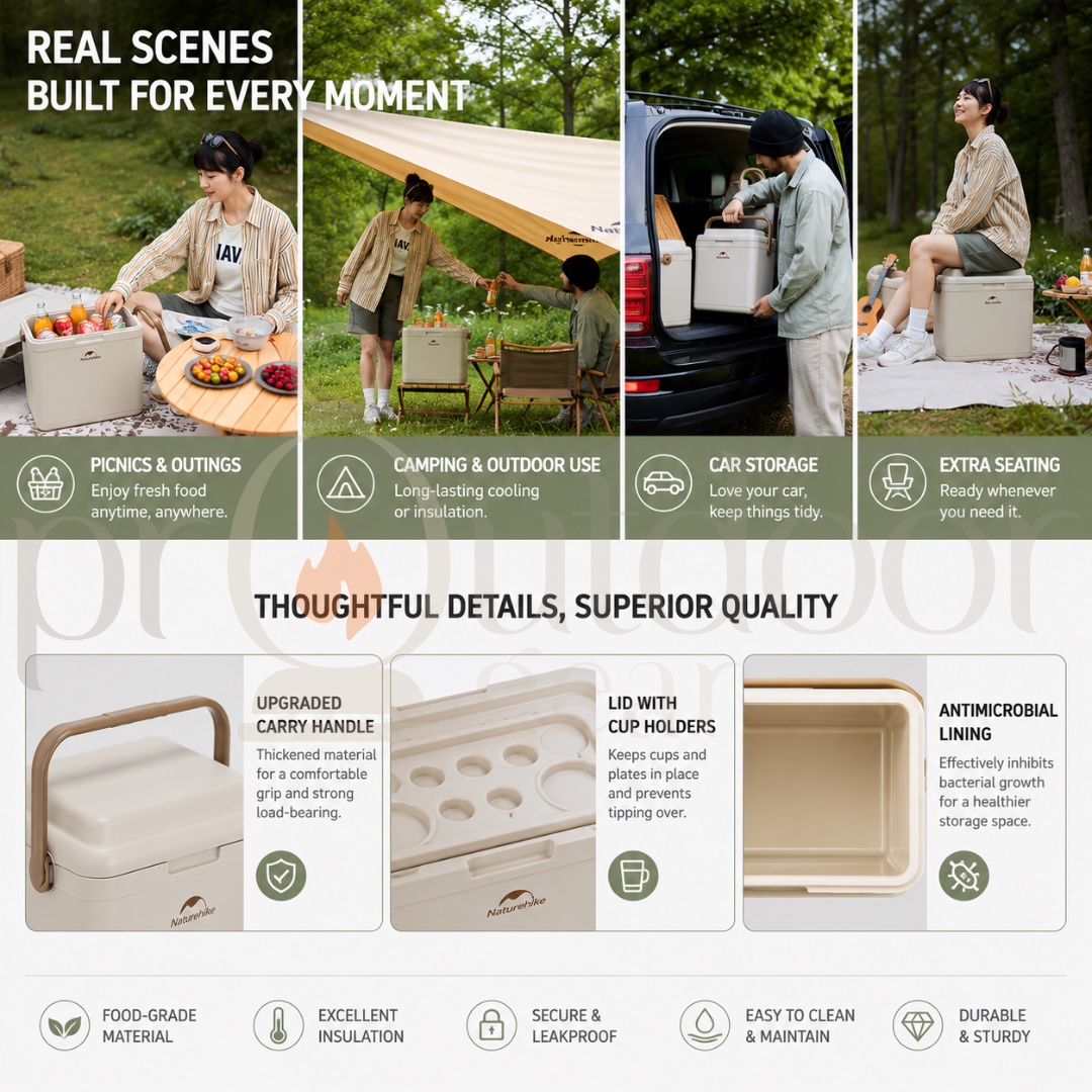 NATUREHIKE CNK2300BS011 LingDu 24H Cooler Insulated Box Ice Freezer Picnic Refrigerator