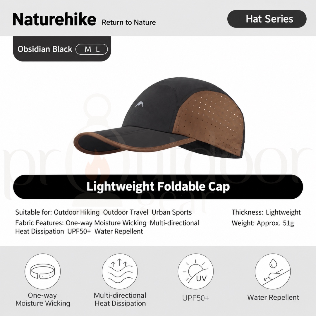 NATUREHIKE CYY2621FS011 Lightweight Foldable Cap UPF50+ Water-Repellent Breathable Quick Dry Hiking Sports Hat