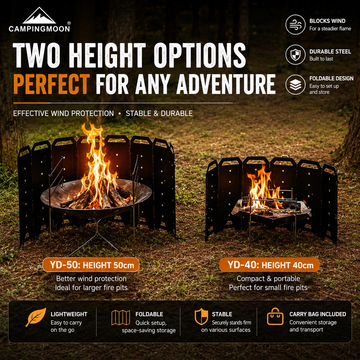 CAMPINGMOON YD-40 YD-50 Iron Wind Cover Panel Foldable Fire Pit Wind Shield BBQ Camping Stove Wind Guard