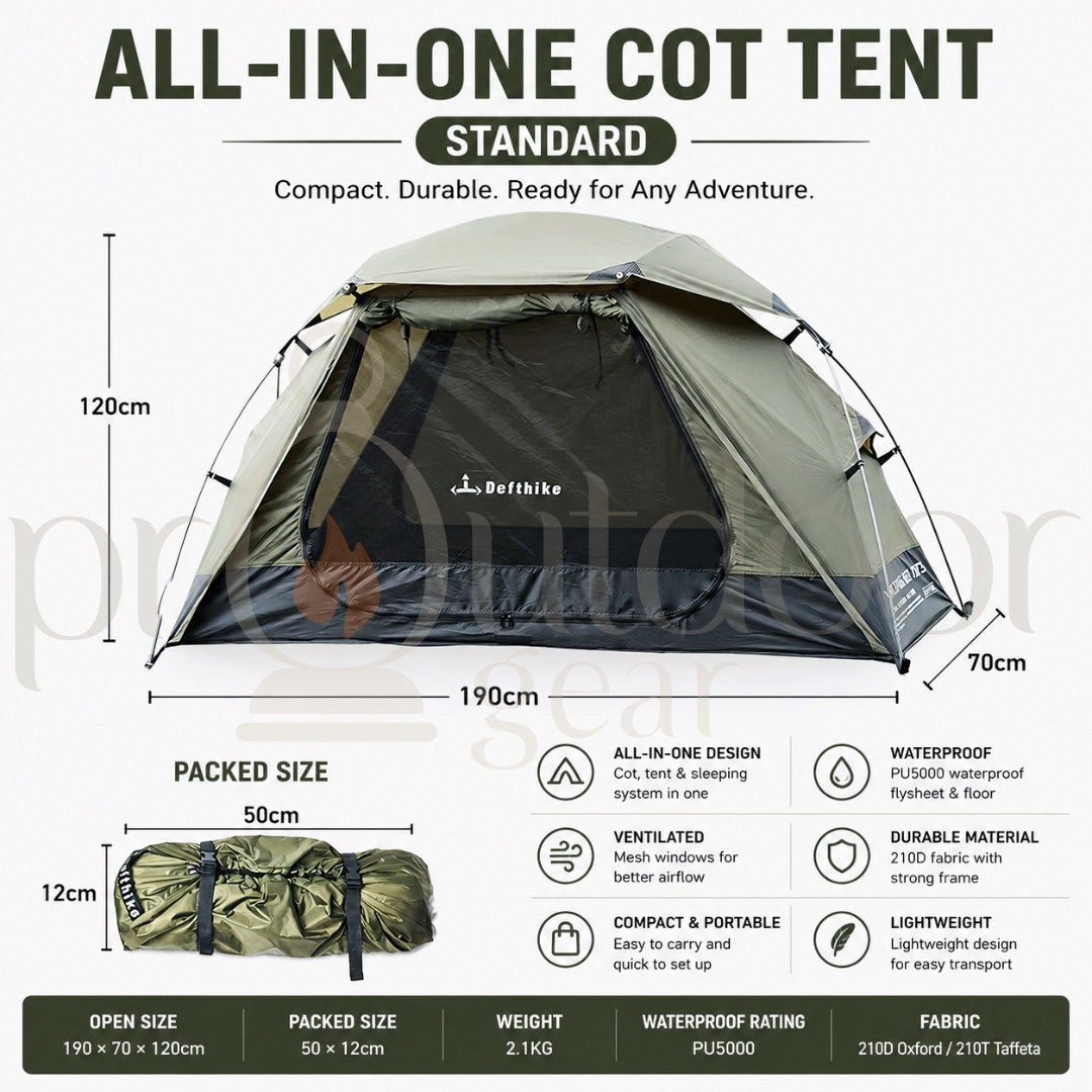DEFTHIKE All In One STANDARD SIZE Military Cot Tent Camping  Waterproof Tent Camping