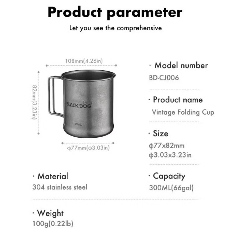 BLACKDOG Retro Travel Tableware Picnic Coffee Cup Dinner Plate Outdoor Camping Hiking 304 Stainless Steel Tableware