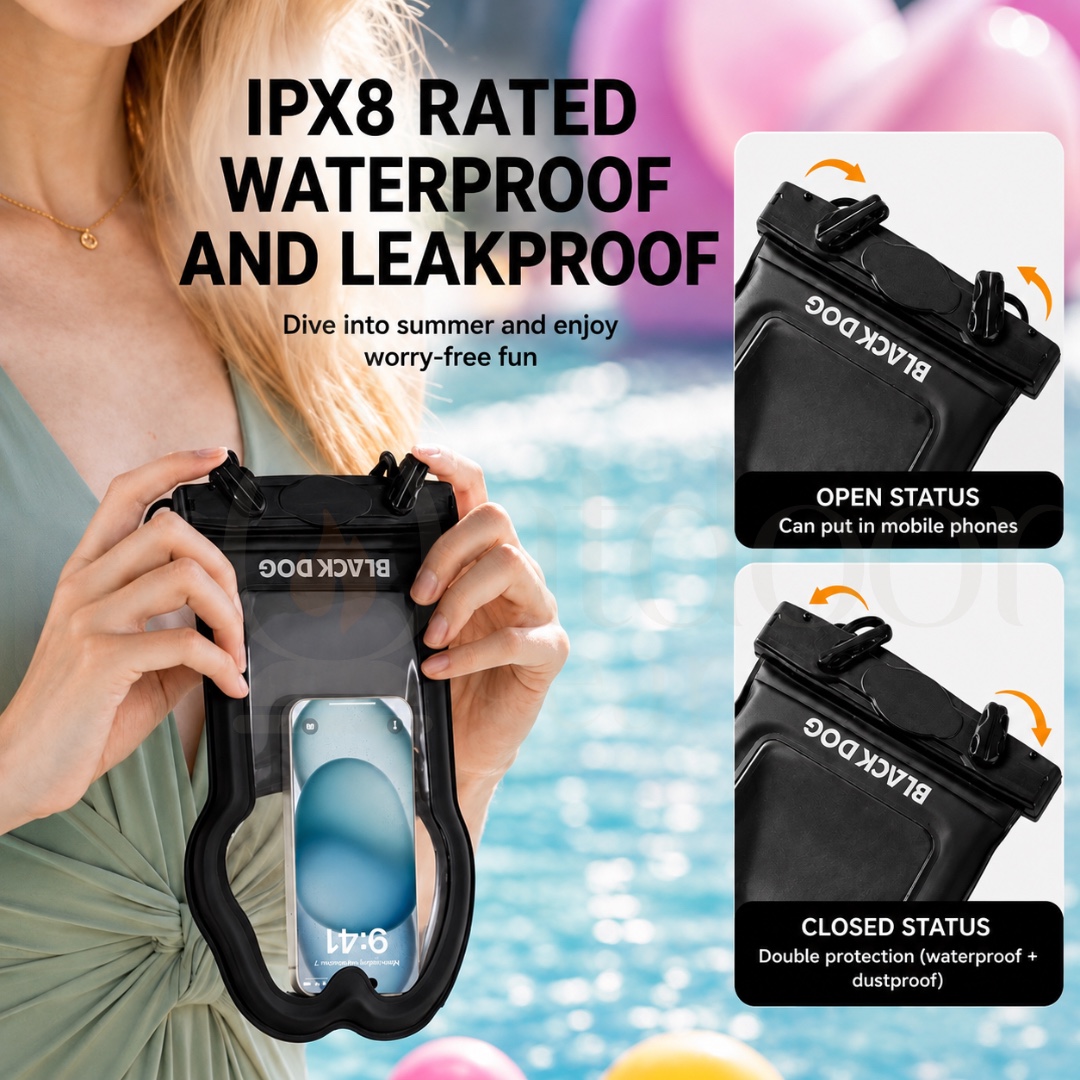 BLACKDOG CBD2652006011 IPX8 Floating Waterproof Phone Pouch Universal Touch Screen Dry Bag for Swimming Beach Kayaking