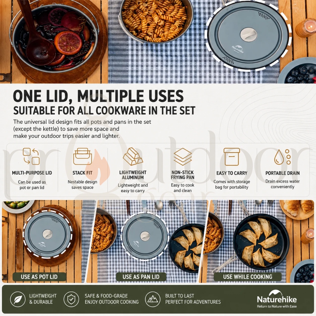 NATUREHIKE CNH22CJ002 JianXing Outdoor Camping Aluminum Alloy Pot Storage Tableware Pots Kitchenware Cooking Set