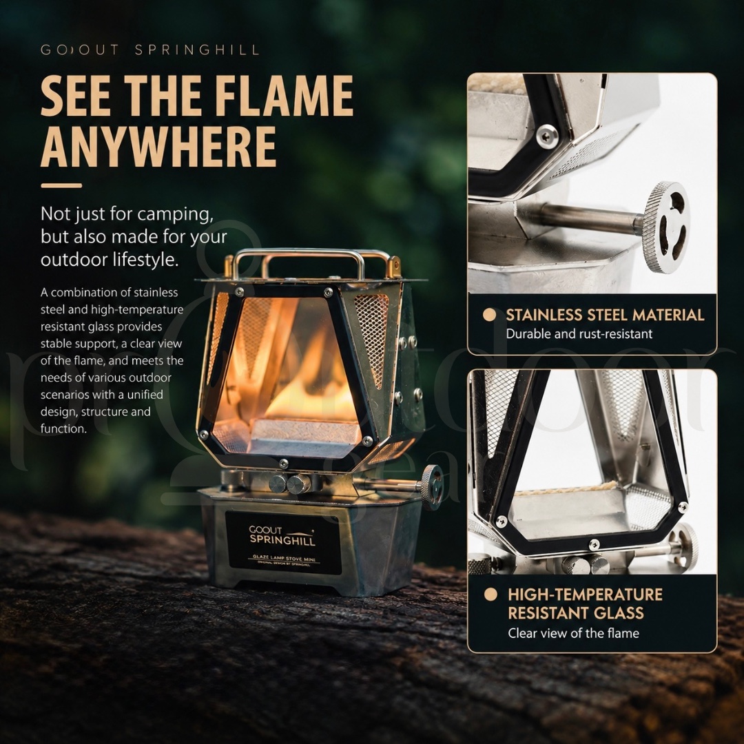 GOOUT SPRINGHILL Mini Viewing Flame Oil Lamp Stove Stainless Steel Camping Lantern Outdoor Kerosene Lamp