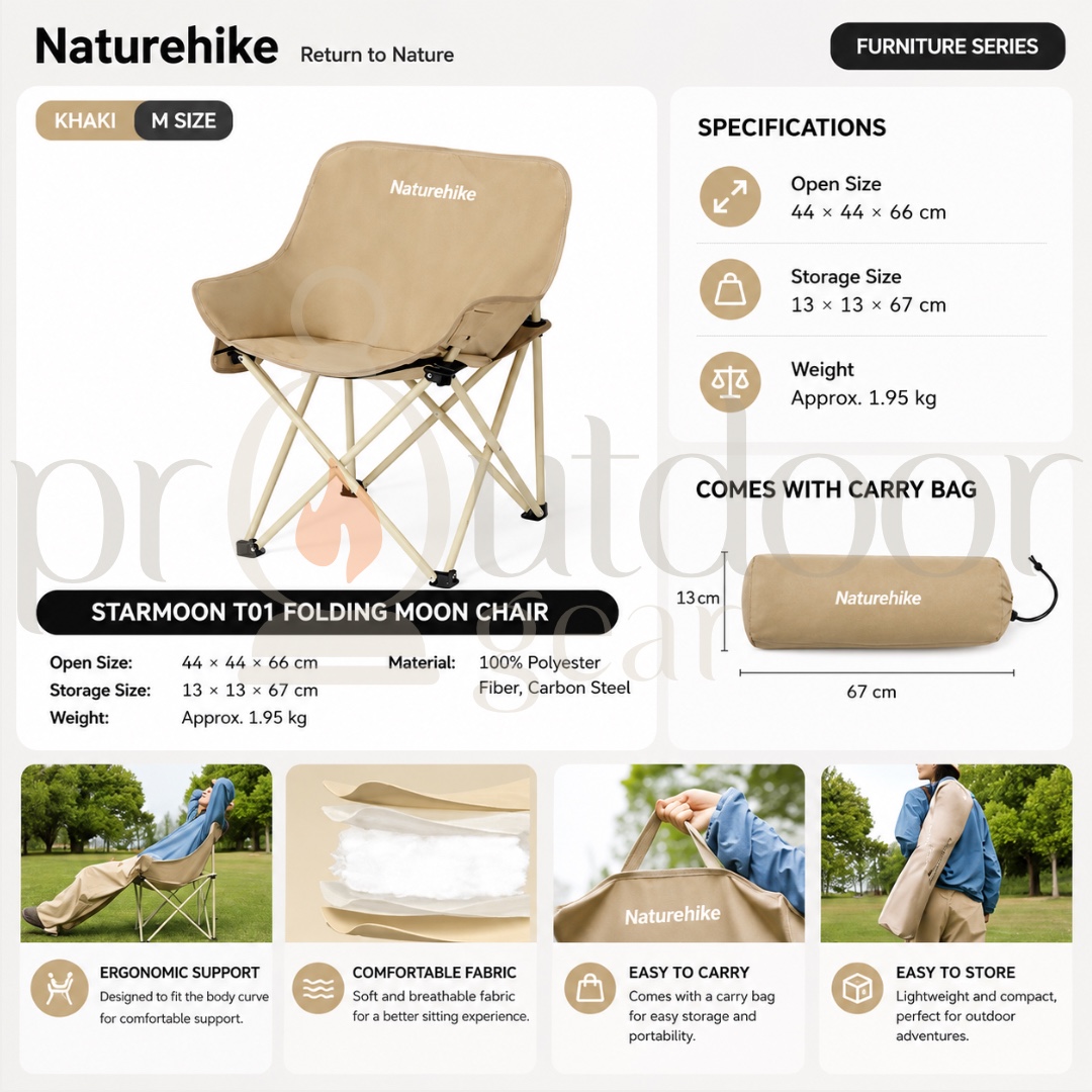 Naturehike T01 Gathering Chair Portable Outdoor Camping Folding Moon Chair Camping Armchair