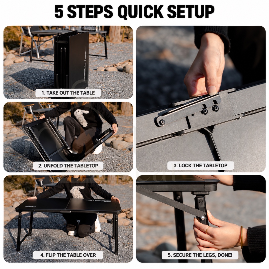 MOUNTAINHIKER Camping Master Table Adjustable Height Folding Outdoor Camping Table 120CM