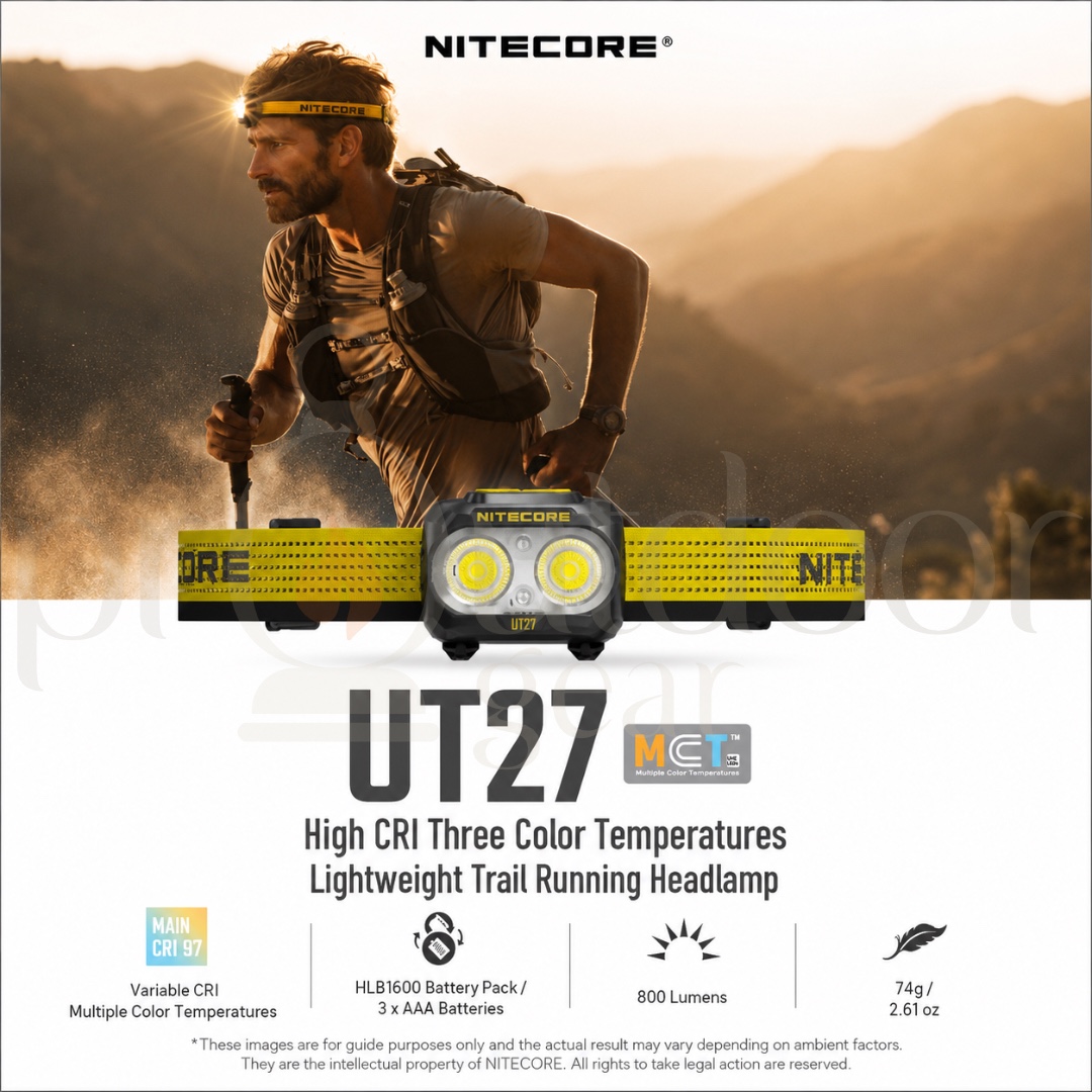 NITECORE UT27 800 Lumens Trail Running Headlamp | Dual Power | CRI97 MCT LED | 74g Lightweight