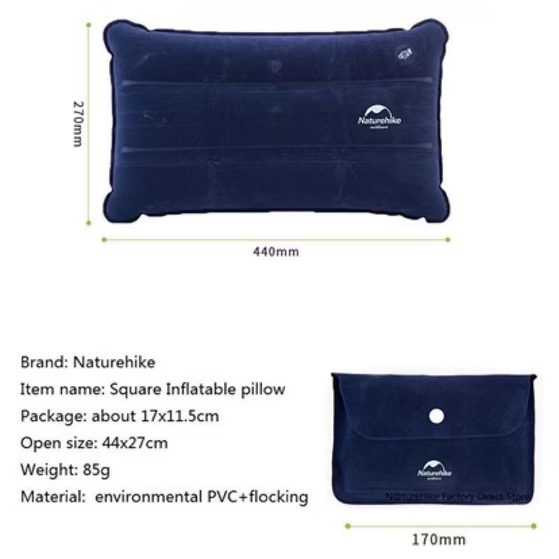 NATUREHIKE NH18F018-Z Portable Outdoor Inflatable Square Pillow Travel Pillow Inflatable Cushion Soft Neck Protective