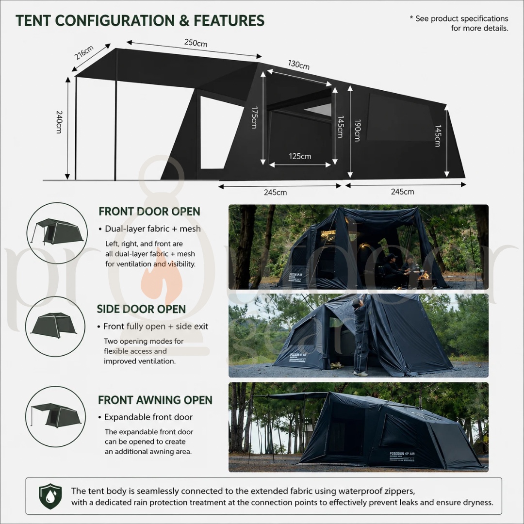 [PRE-ORDER] GOOUT SPRINGHILL Penglai 4P Inflatable Tent, One Bedroom and One Living Room Outdoor Camping Rainproof