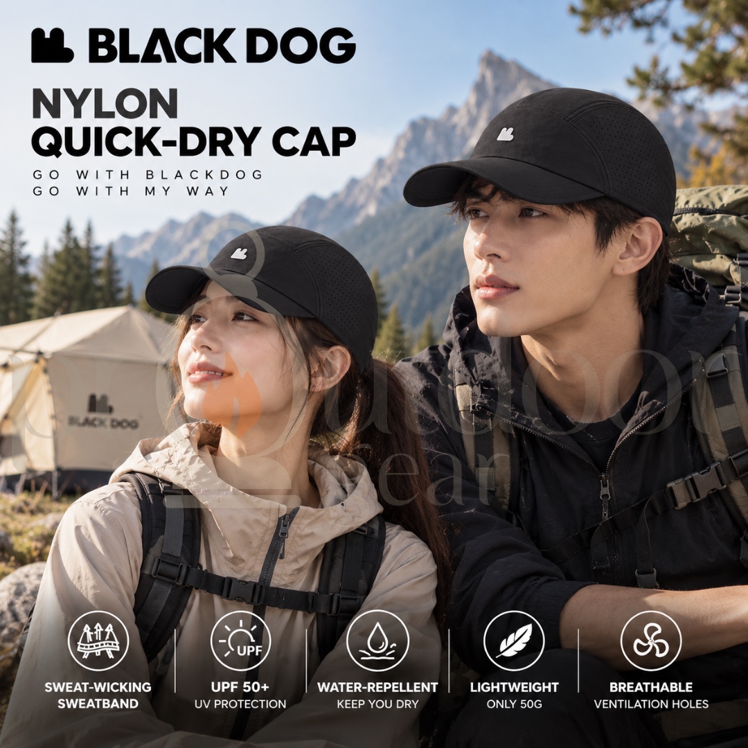 BLACKDOG CBD2650FS010 Quick Dry Running Cap UPF50+ Breathable Lightweight Sports Hiking Cycling Hat Black