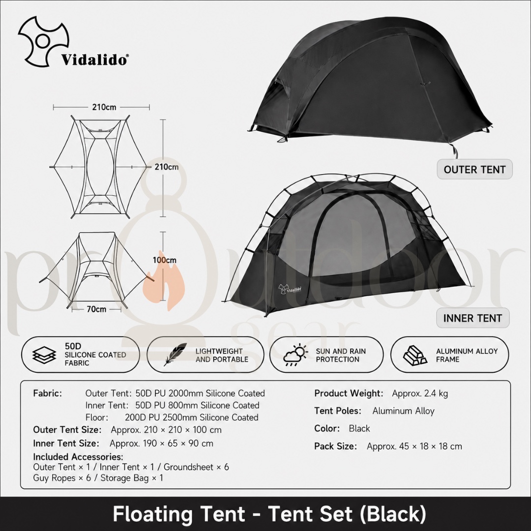 VIDALIDO Floating Island Mosquito Net cot Tent 1 person Ultra lightweight Mesh Tent