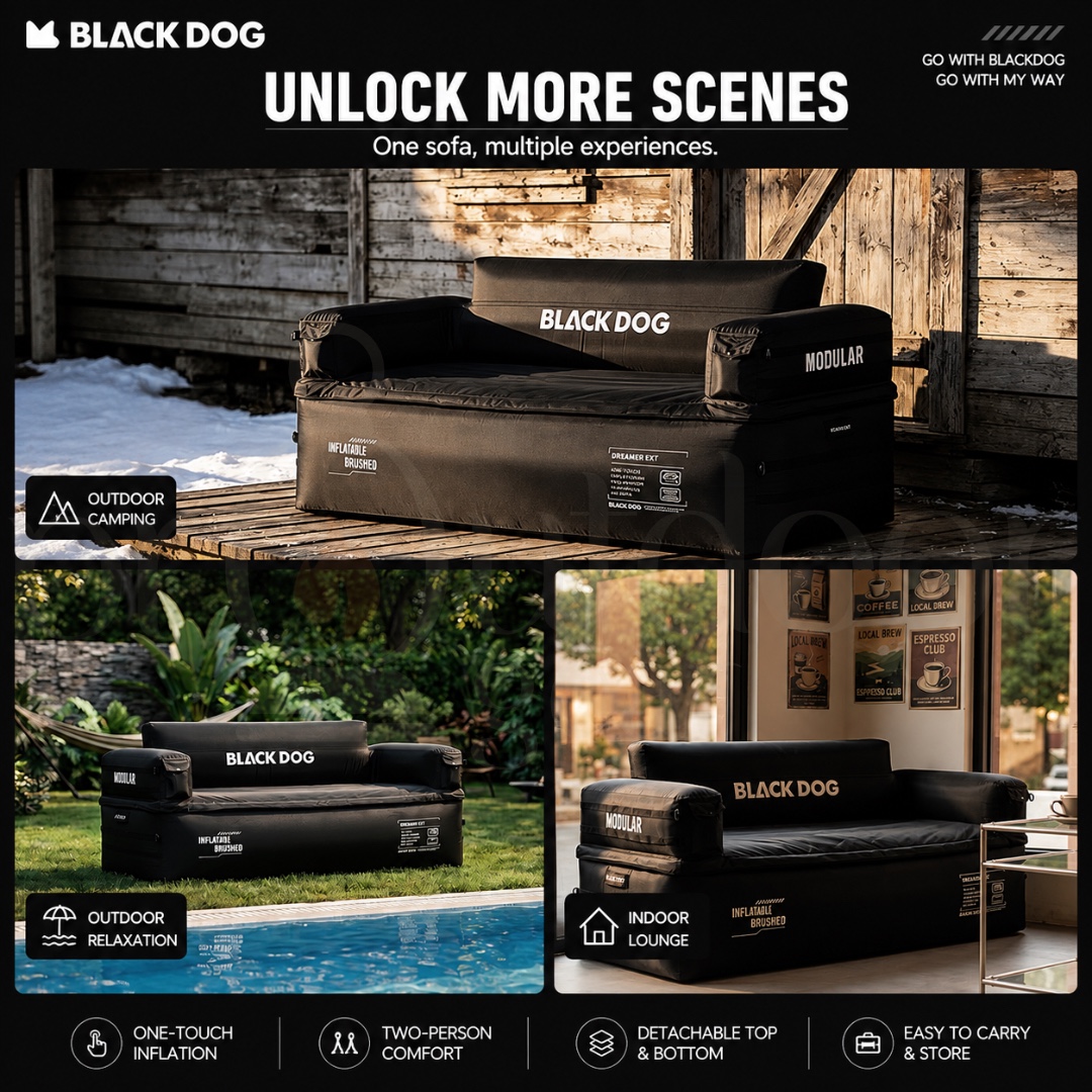 BLACKDOG CBD2550WS072 Dreamer 2-Person Inflatable Sofa Built-in Air Pump Camping Air Couch Portable Outdoor Air Sofa