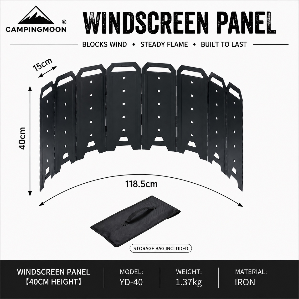CAMPINGMOON YD-40 YD-50 Iron Wind Cover Panel Foldable Fire Pit Wind Shield BBQ Camping Stove Wind Guard