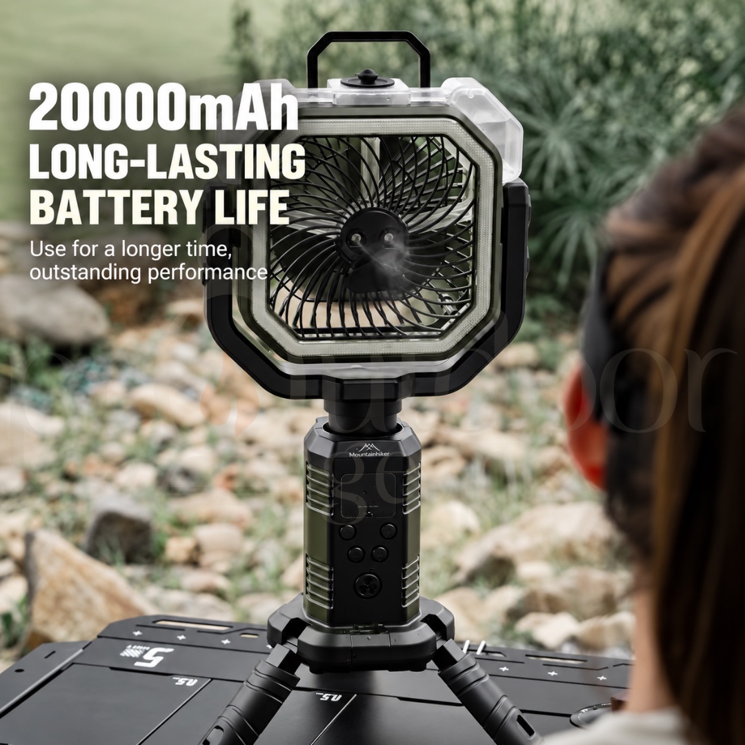 MOUNTAINHIKER SZK1421 20000mAh Portable Misting Fan Rechargeable Telescopic Camping Fan with Light