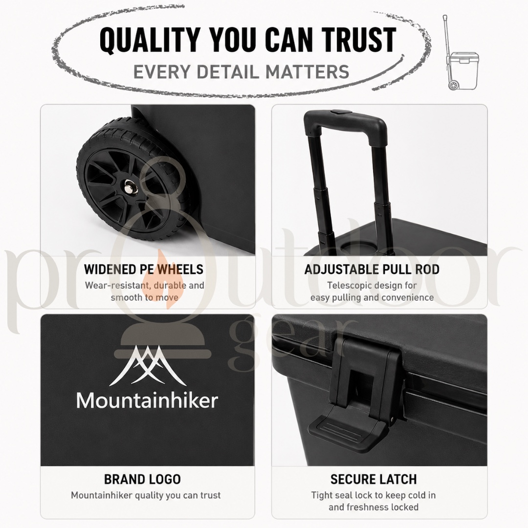 Mountainhiker 36L SZK872 Cooler Box with Rollers Portable Outdoor Food Storage Camping Fishing Ice Cooler