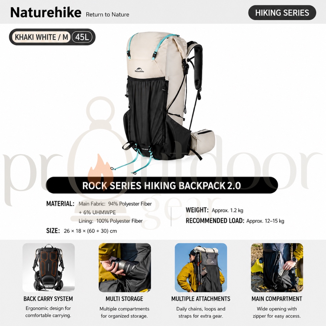 NATUREHIKE CNK2550XB018 Rock Series Hiking Backpack 2.0 60L Lightweight Trekking Backpack Outdoor Camping Travel Bag