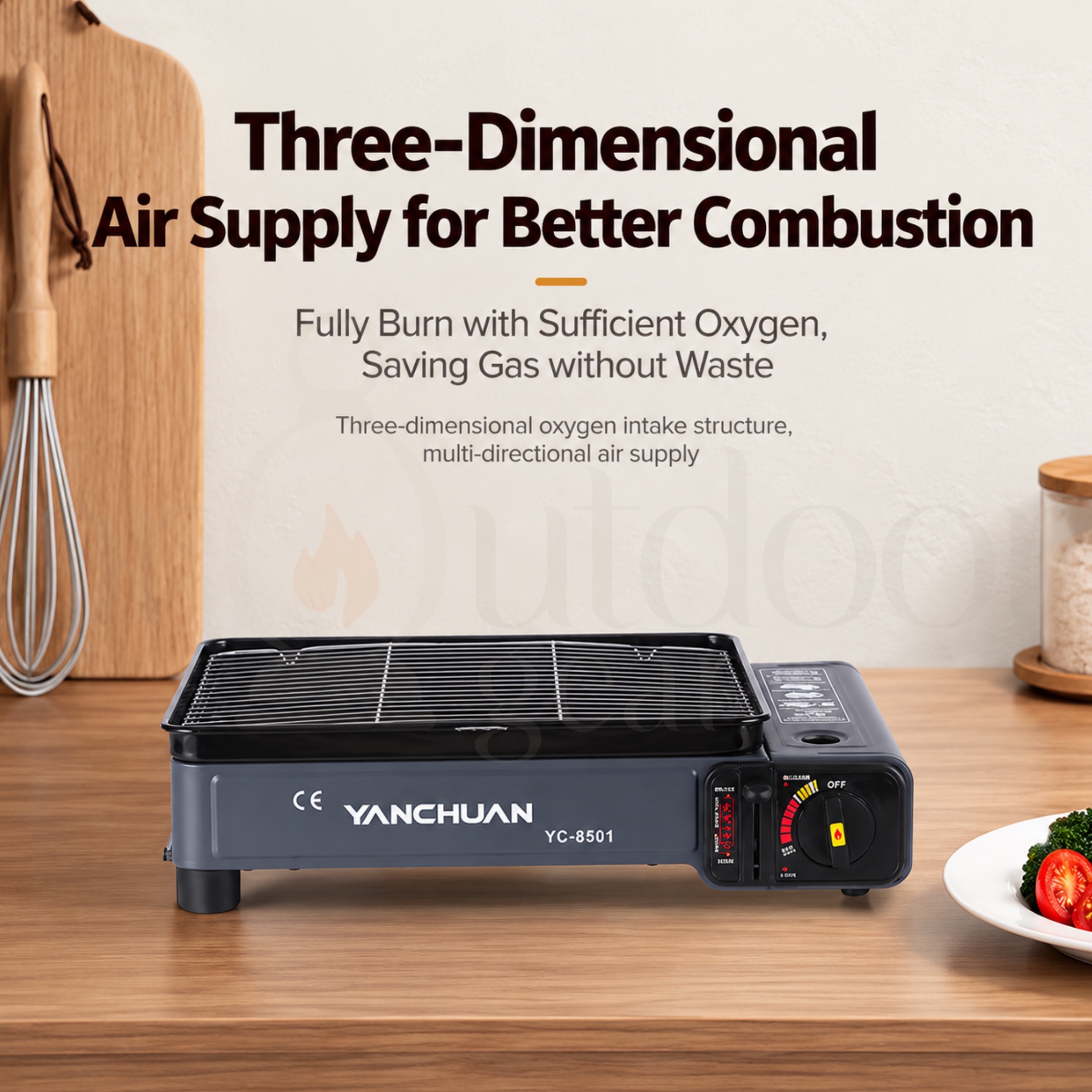 YANCHUAN YC-8501 Portable Gas BBQ Grill Stove 2.2KW 2-in-1 Camping Barbecue Grill & Griddle Outdoor Cooking Stove