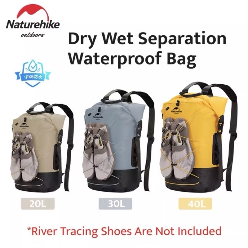 Naturehike 20L/30L/40LTPU Waterproof Backpack Ultralight Outdoor Camping Dry Wet Separation IPX6Waterproof Bag NH21FSB04