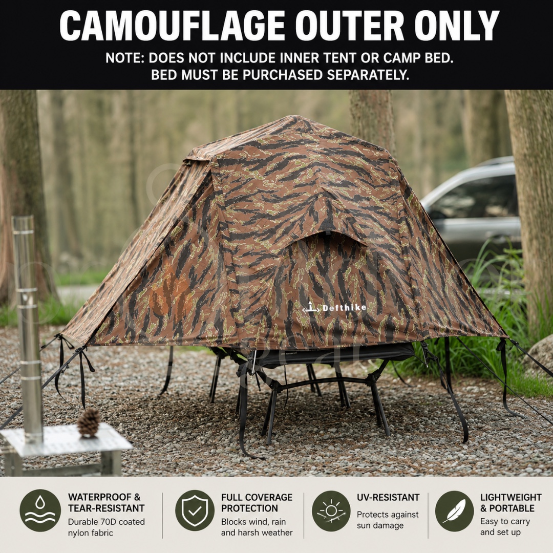DEFTHIKE Camping Cot Tent Set 70D Silver Coated Nylon Flysheet + Inner Tent + Cot Outdoor Single Person Camping Shelter
