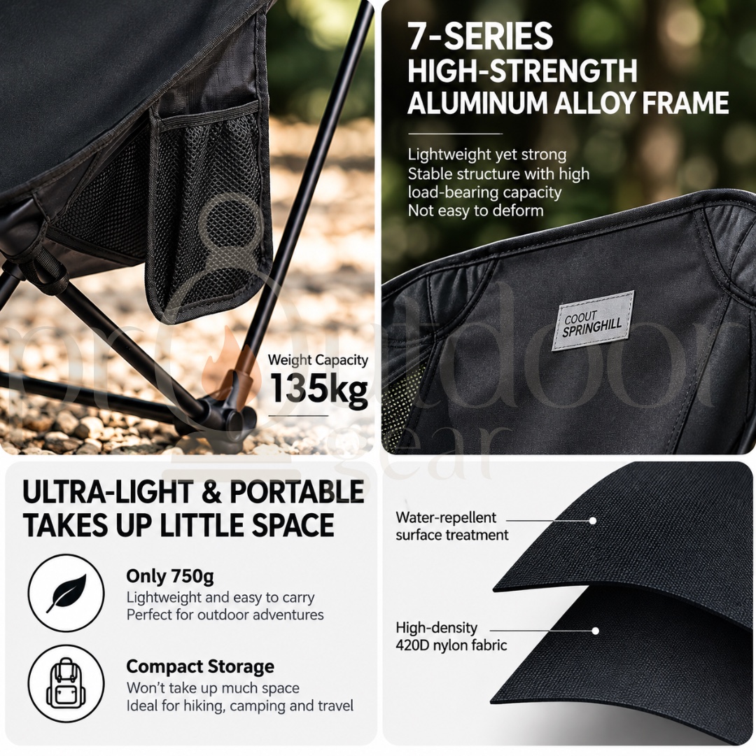 GOOUT SPRINGHILL Wavering Light Backpacking Chair Ultralight Folding Camping Chair 420D Nylon Portable Outdoor Chair 135KG