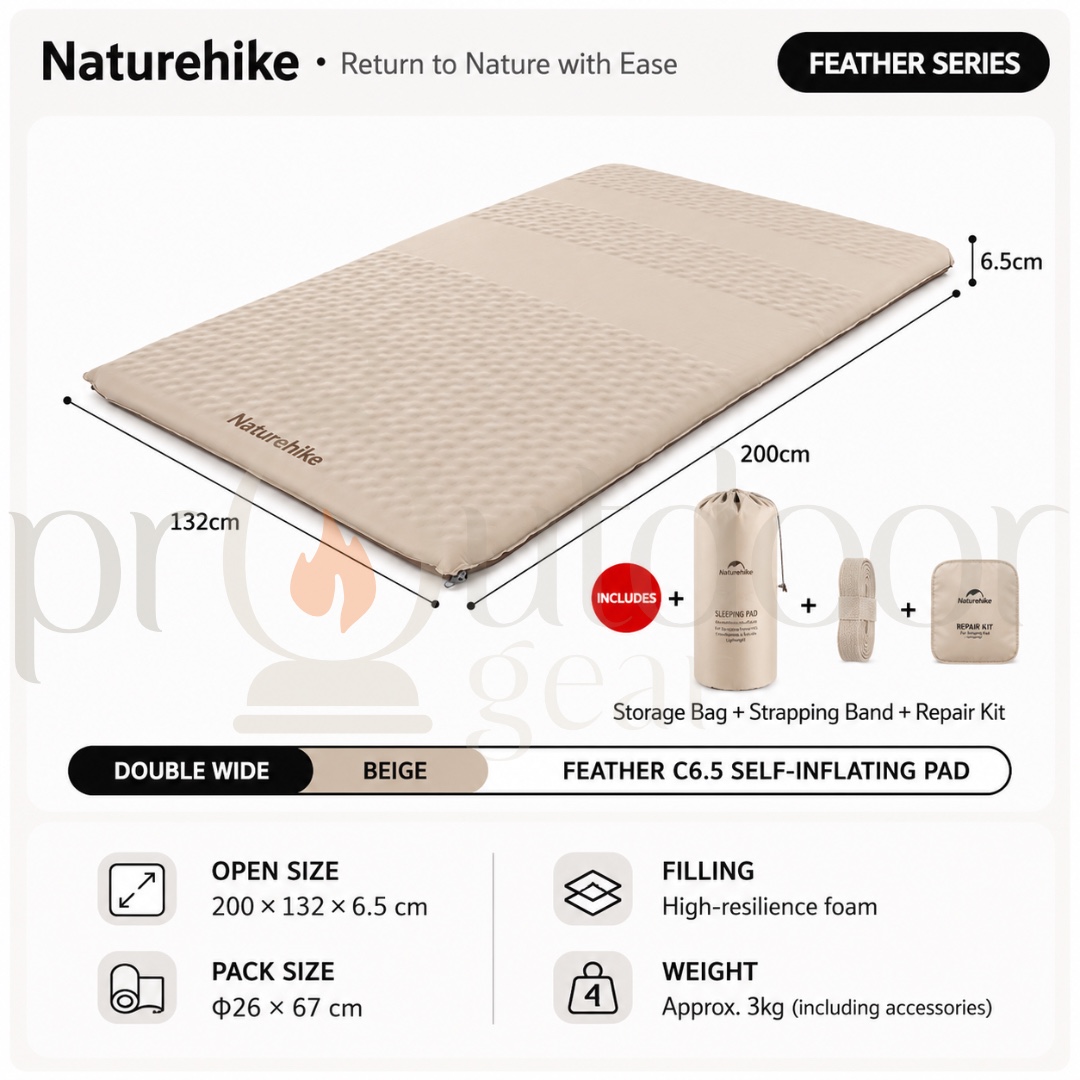 NATUREHIKE YuGu C6.5 Automatic Inflatable Cushion 6.5cm Self-inflating Single Double Bed Sleeping Pad mattress