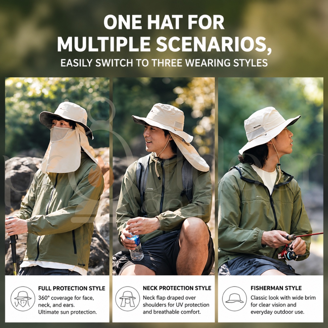 NATUREHIKE Quick Drying UV Protection Fisherman Cap Face Neck Cover Fishing Removable Sunshade Hats CYY2521FS014