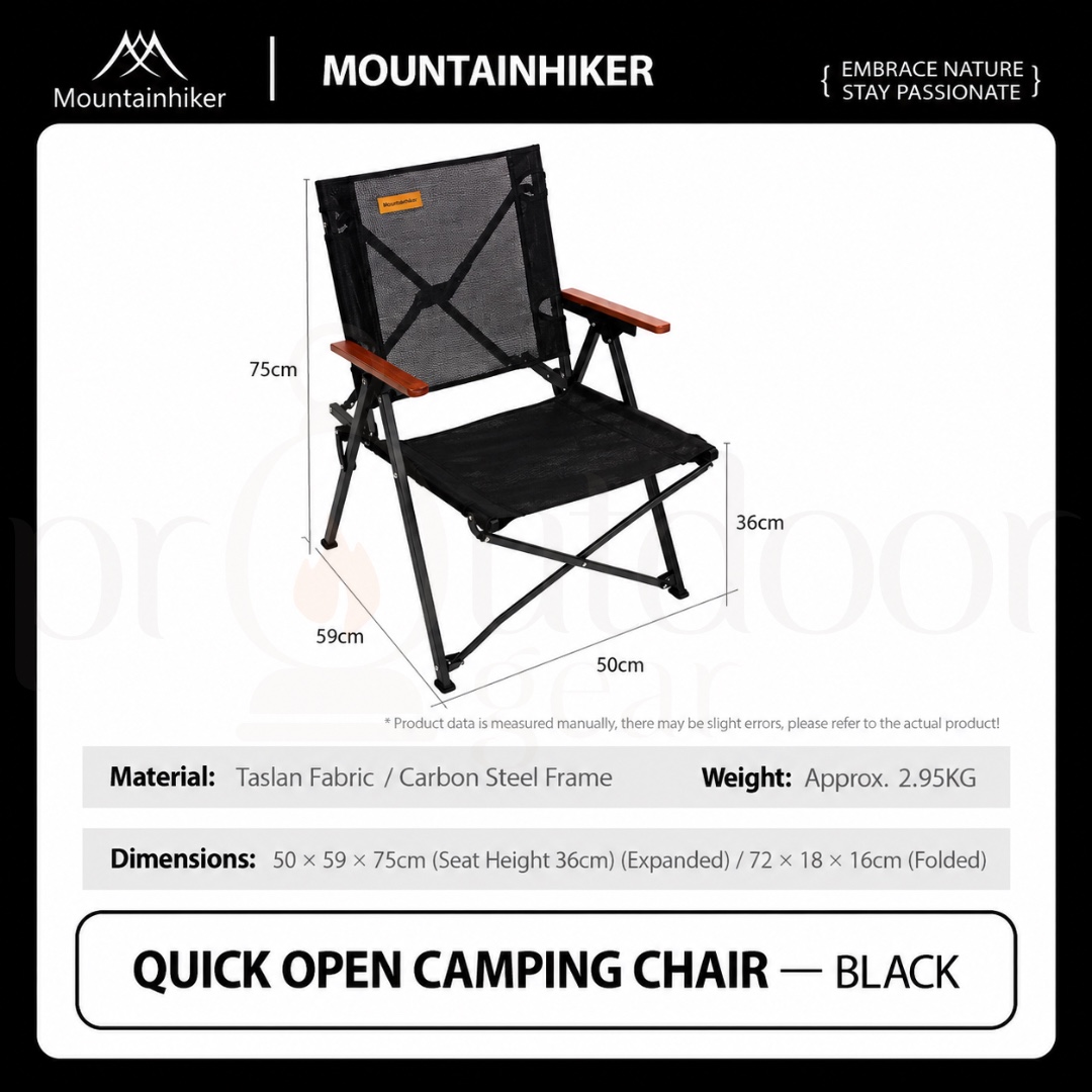MOUNTAINHIKER SZK1407 Quick Open Camping Chair Folding Outdoor Chair Taslan Mesh Carbon Steel Frame 120KG